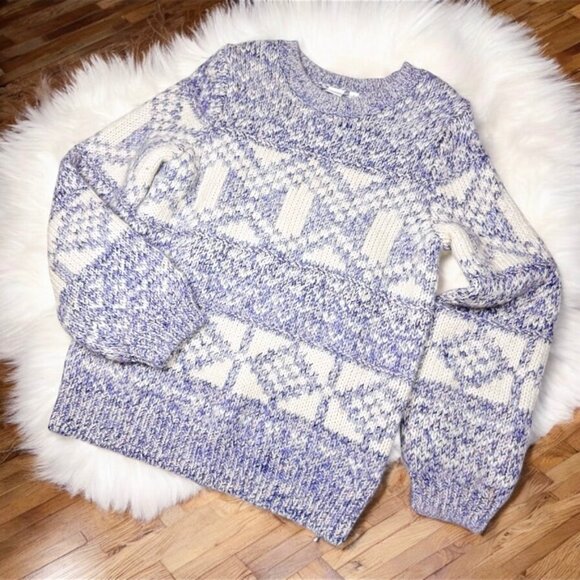 VTG Gap Fair Isle Sweater Sz.S Blue Chunky Knit Alpaca Blend Chunky Nordic Cozy - Picture 3 of 12